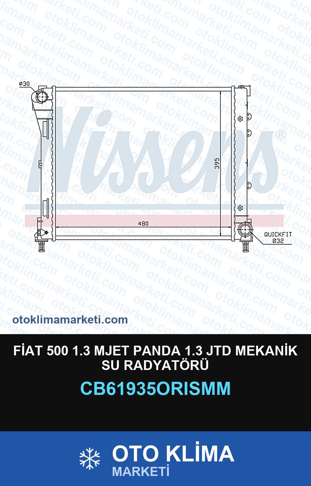 Fiat 500 1.3 Mjet Panda 1.3 JTD Mekanik Su Radyatörü — SU RADYATÖRÜ — ORİS marka — Uyumlu: FIAT