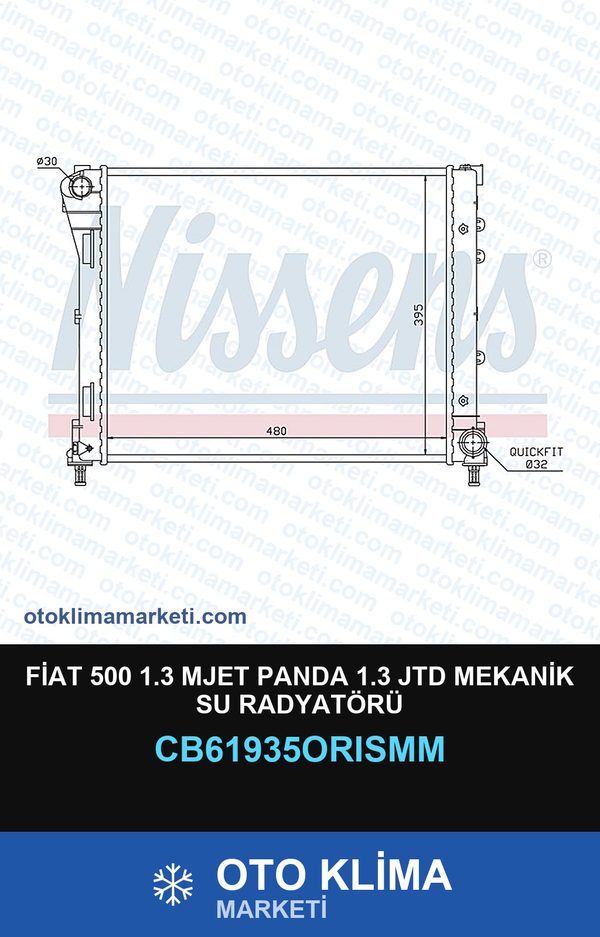 Fiat 500 1.3 Mjet Panda 1.3 JTD Mekanik Su Radyatörü — SU RADYATÖRÜ — ORİS marka — Uyumlu: FIAT