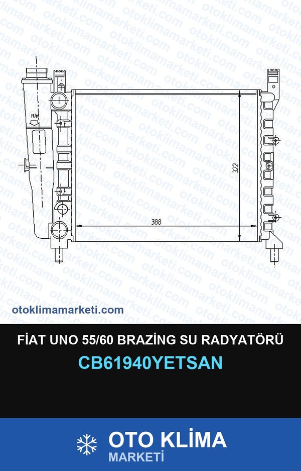 Fiat Uno 55/60 Brazing Su Radyatörü — SU RADYATÖRÜ — YETSAN marka — Uyumlu: FIAT