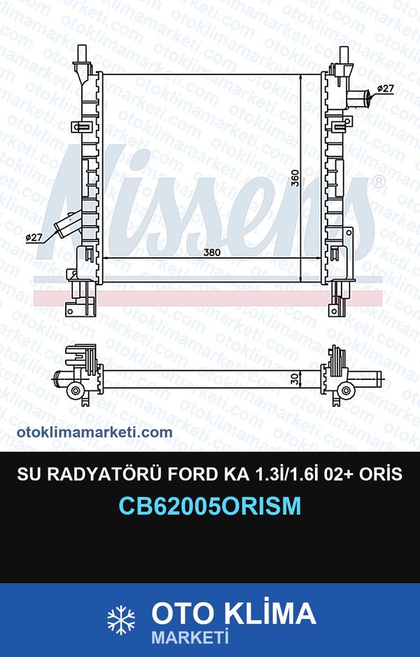 Su Radyatörü Ford Ka 1.3İ/1.6İ 02+ Oris — SU RADYATÖRÜ — ORİS marka — Uyumlu: FORD