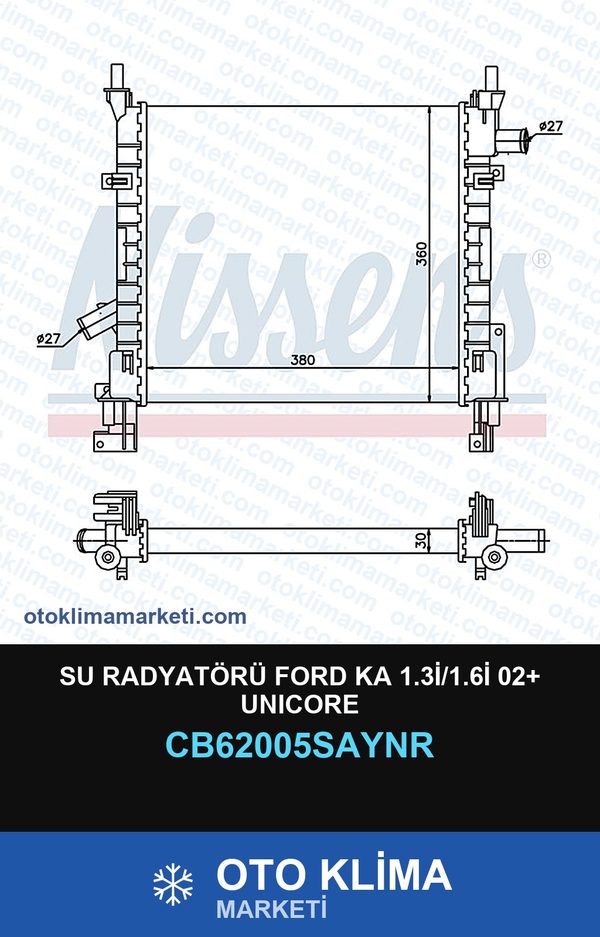 Su Radyatörü Ford Ka 1.3İ/1.6İ 02+ Unicore — SU RADYATÖRÜ — UNICORE marka — Uyumlu: FORD