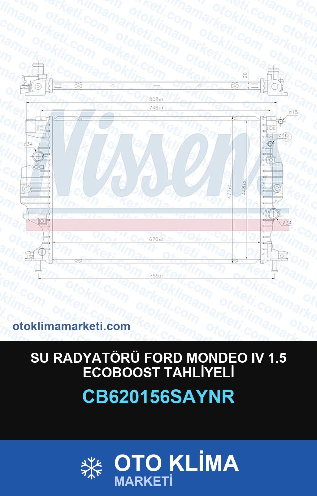 Su Radyatörü Ford Mondeo IV (4) 1.5 Ecoboost Tahliyeli — SU RADYATÖRÜ — UNICORE marka — Uyumlu: FORD