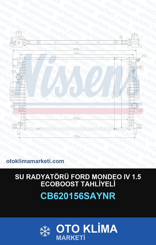 Su Radyatörü Ford Mondeo IV (4) 1.5 Ecoboost Tahliyeli — SU RADYATÖRÜ — UNICORE marka — Uyumlu: FORD