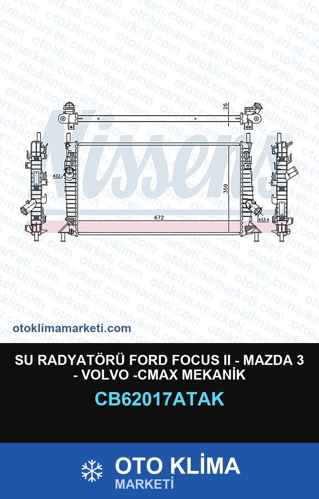 Su Radyatörü Ford Focus II (2) - Mazda 3 - Volvo -Cmax Mekanik — SU RADYATÖRÜ — VEKA marka — Uyumlu: FORD, MAZDA, VOLVO