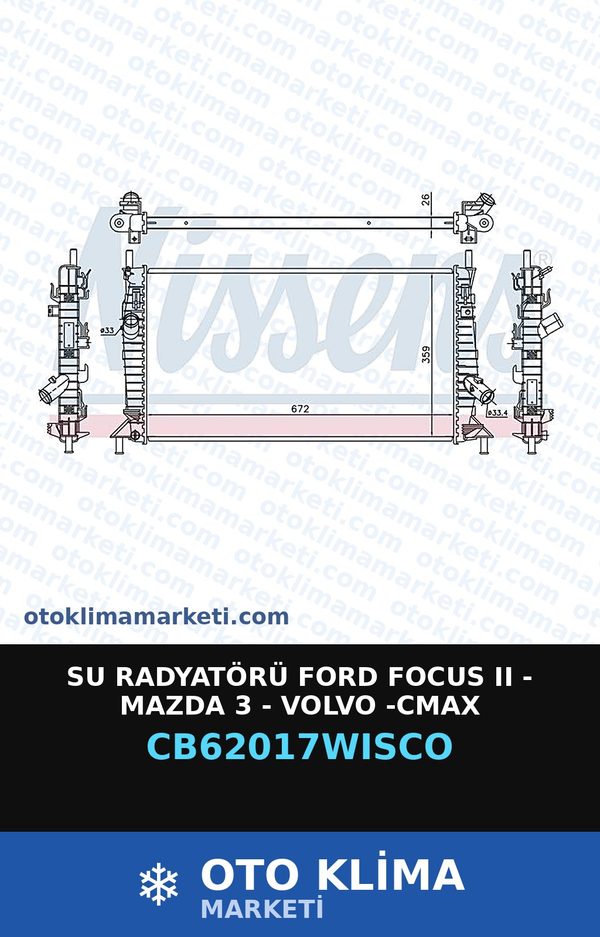 Su Radyatörü Ford Focus II (2) - Mazda 3 - Volvo -Cmax — SU RADYATÖRÜ — WISCO marka — Uyumlu: FORD, MAZDA, VOLVO