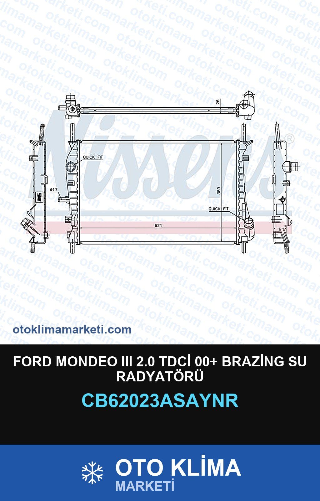 Ford Mondeo III (3) 2.0 TDCİ 00+ Brazing Su Radyatörü — SU RADYATÖRÜ — UNICORE marka — Uyumlu: FORD