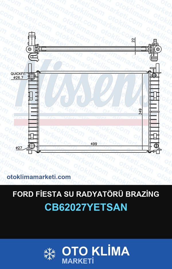 Ford Fiesta Su Radyatörü Brazing — SU RADYATÖRÜ — YETSAN marka — Uyumlu: FORD