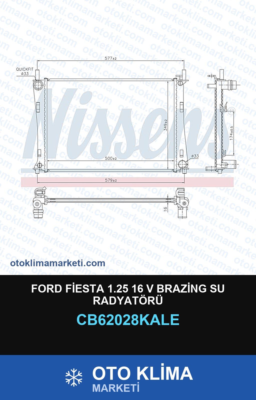 Ford Fiesta 1.25 16 V Brazing Su Radyatörü — SU RADYATÖRÜ — KALE marka — Uyumlu: FORD