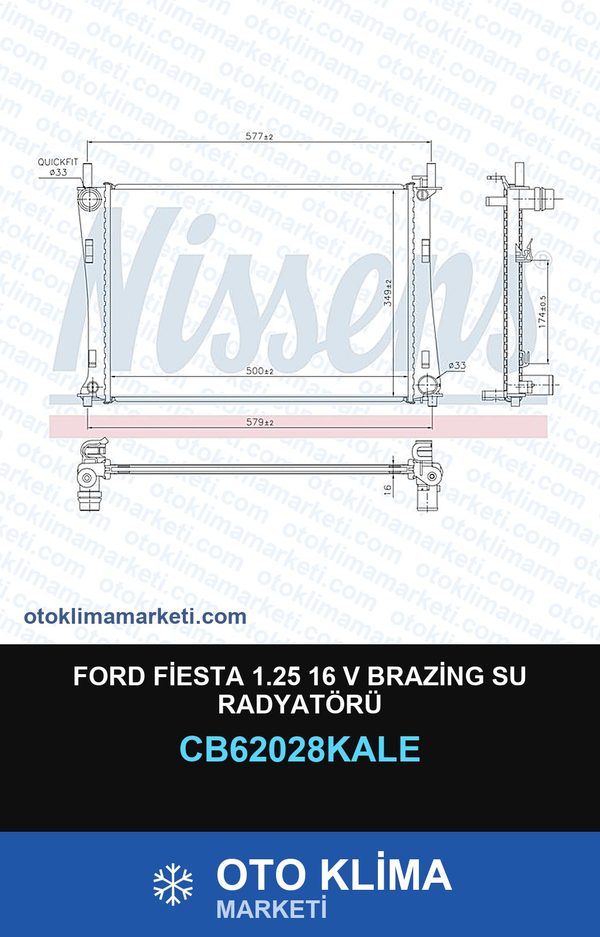Ford Fiesta 1.25 16 V Brazing Su Radyatörü — SU RADYATÖRÜ — KALE marka — Uyumlu: FORD