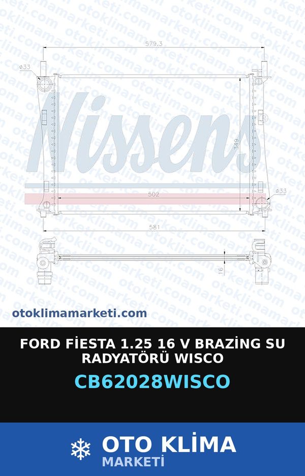 Ford Fiesta 1.25 16 V Brazing Su Radyatörü Wisco — SU RADYATÖRÜ — WISCO marka — Uyumlu: FORD