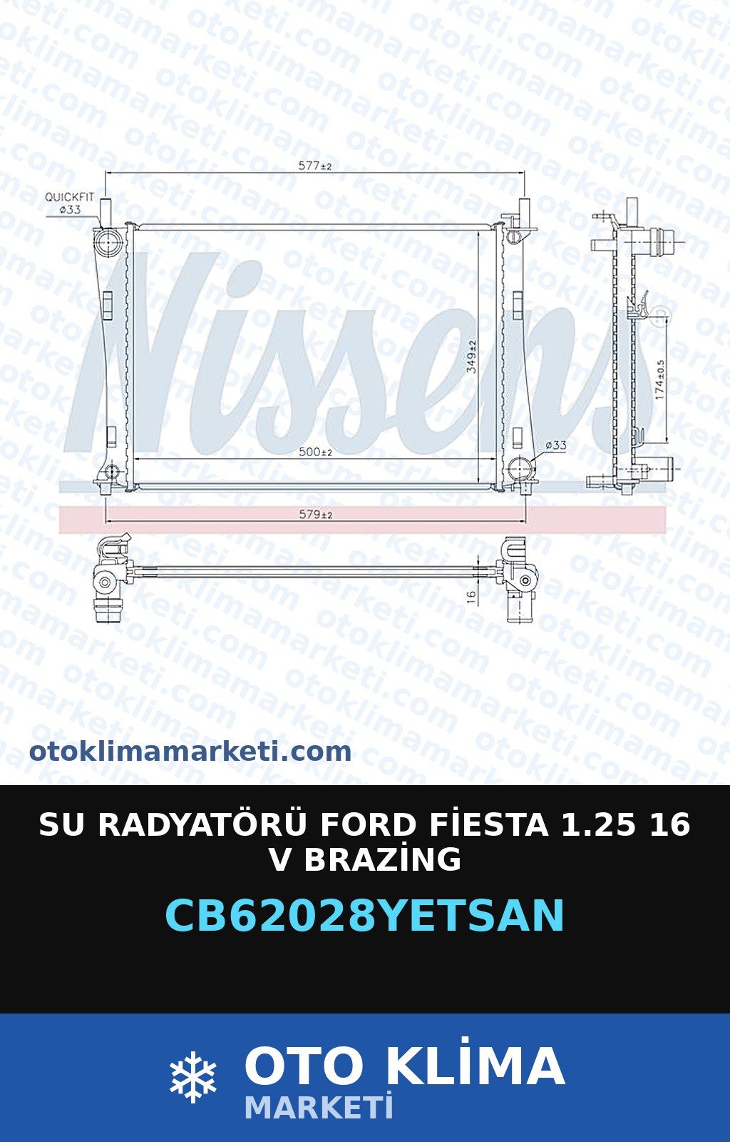 Su Radyatörü Ford Fiesta 1.25 16 V Brazing — SU RADYATÖRÜ — YETSAN marka — Uyumlu: FORD