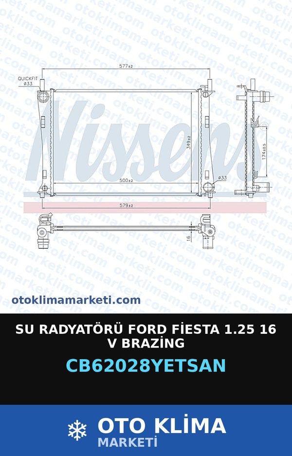 Su Radyatörü Ford Fiesta 1.25 16 V Brazing — SU RADYATÖRÜ — YETSAN marka — Uyumlu: FORD
