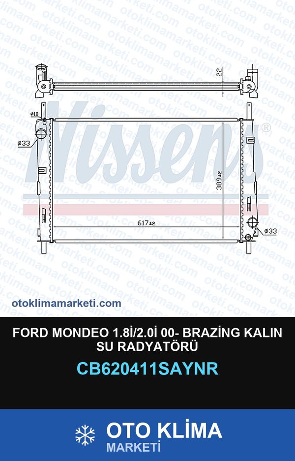 Ford Mondeo 1.8İ/2.0İ 00- Brazing Kalın Su Radyatörü — SU RADYATÖRÜ — UNICORE marka — Uyumlu: FORD