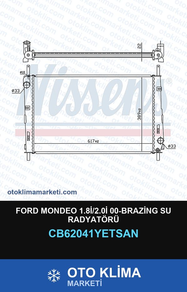 Ford Mondeo 1.8İ/2.0İ 00-Brazing Su Radyatörü — SU RADYATÖRÜ — YETSAN marka — Uyumlu: FORD