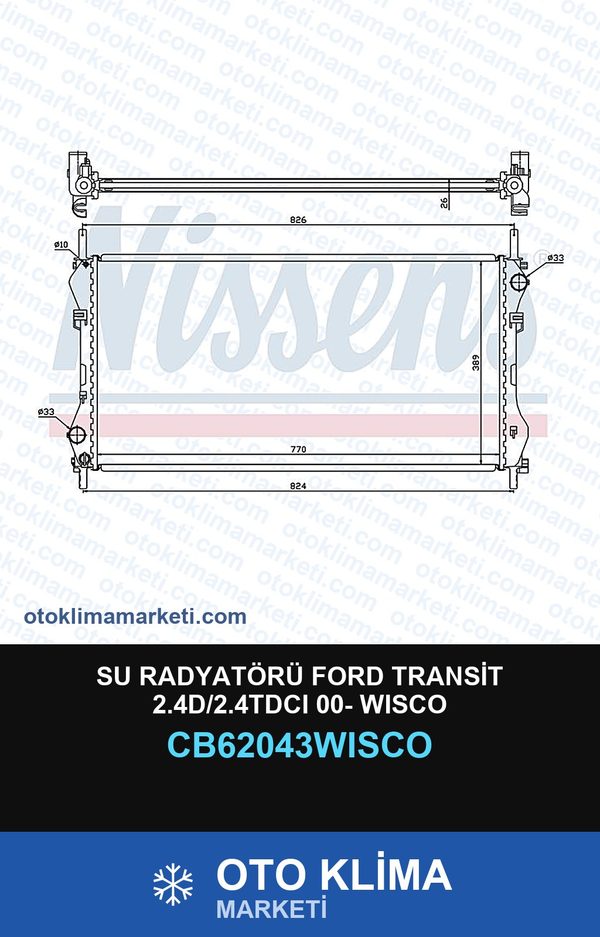 Su Radyatörü Ford Transit 2.4D/2.4TDCI 00- Wisco — SU RADYATÖRÜ — WISCO marka — Uyumlu: FORD