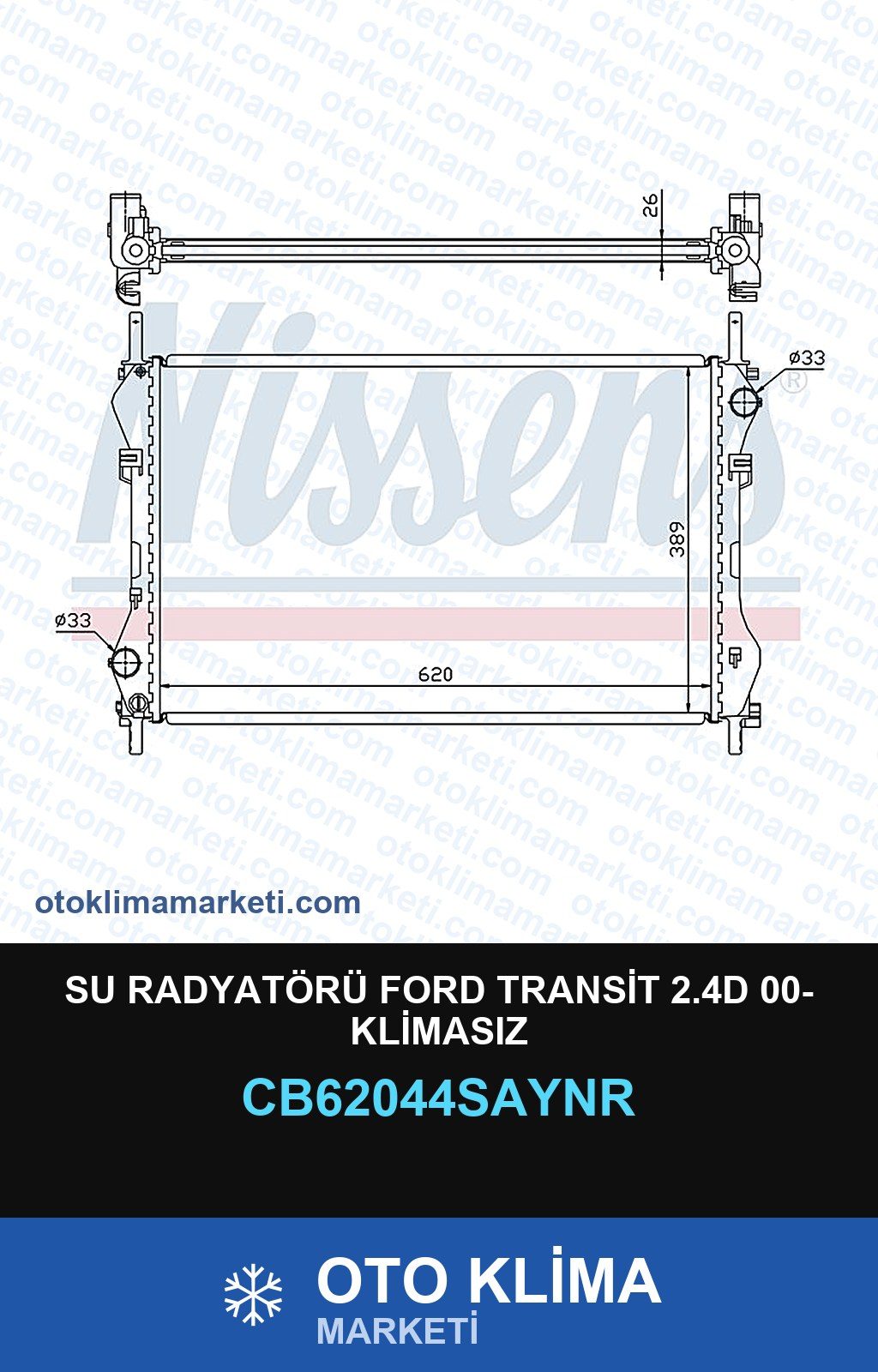 Su Radyatörü Ford Transit 2.4D 00- Klimasız — SU RADYATÖRÜ — UNICORE marka — Uyumlu: FORD