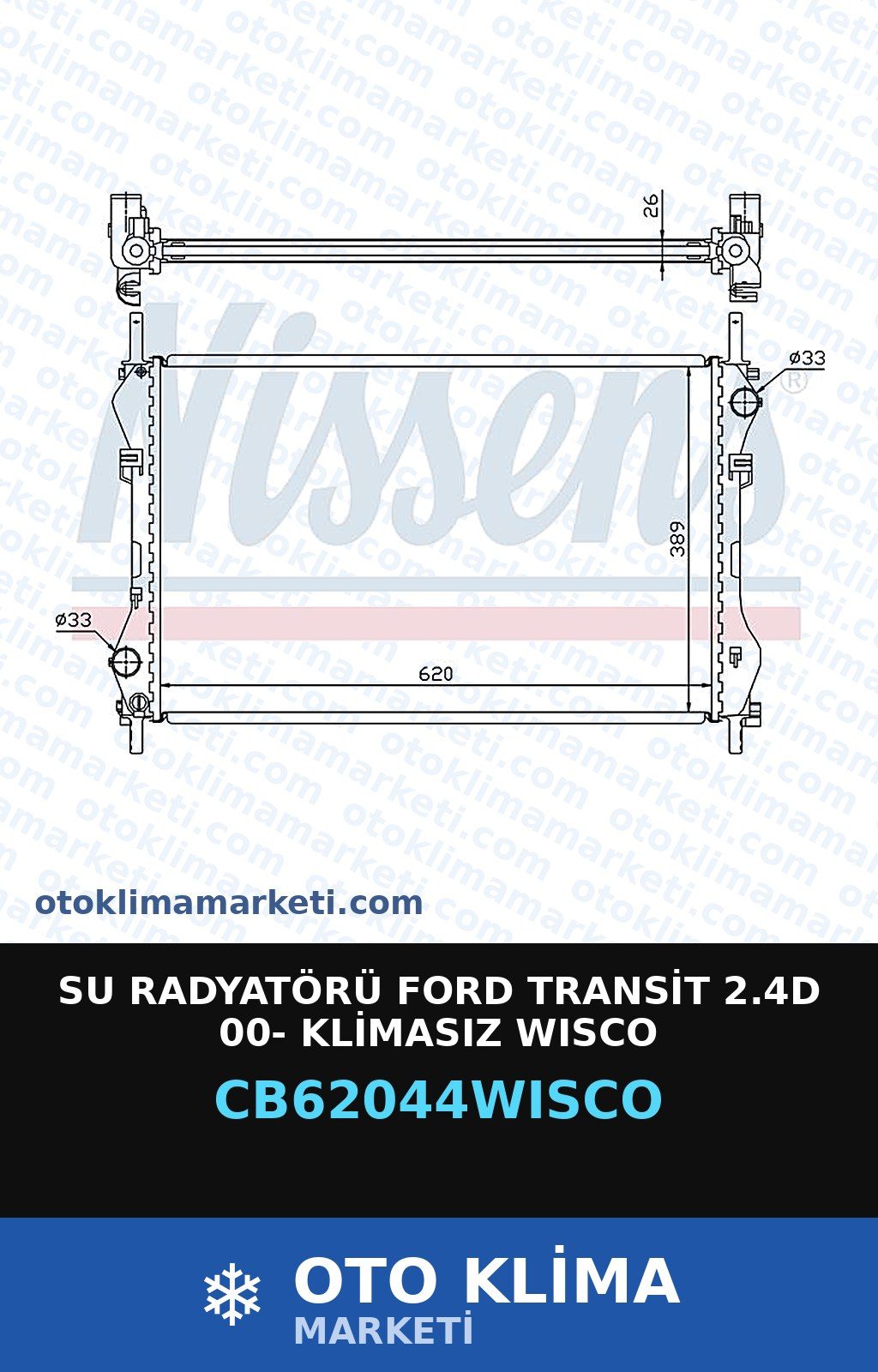 Su Radyatörü Ford Transit 2.4D 00- Klimasız Wisco — SU RADYATÖRÜ — WISCO marka — Uyumlu: FORD