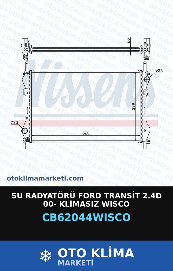 Su Radyatörü Ford Transit 2.4D 00- Klimasız Wisco — SU RADYATÖRÜ — WISCO marka — Uyumlu: FORD