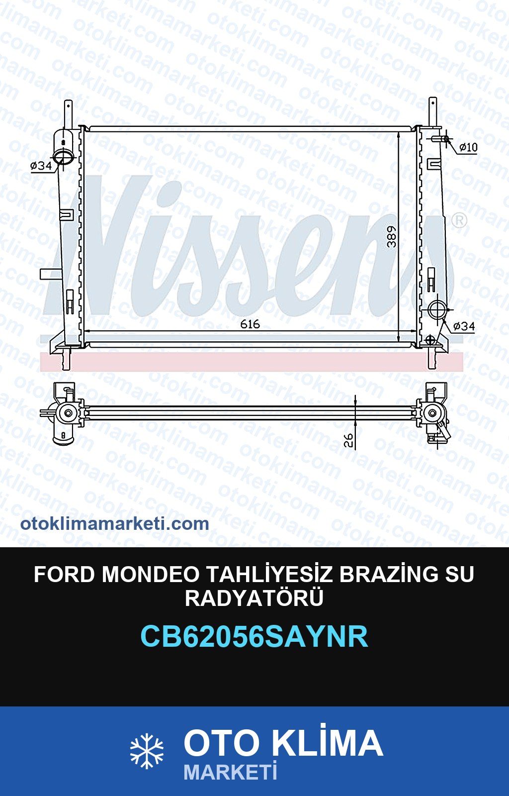 Ford Mondeo Tahliyesiz Brazing Su Radyatörü — SU RADYATÖRÜ — UNICORE marka — Uyumlu: FORD