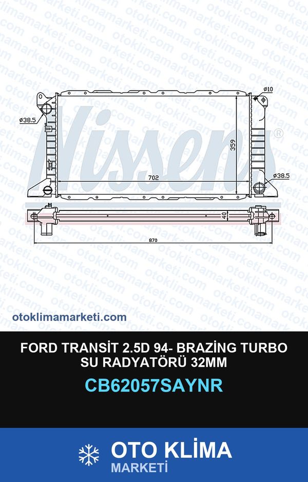 Ford Transit 2.5D 94- Brazing Turbo Su Radyatörü 32MM — SU RADYATÖRÜ — UNICORE marka — Uyumlu: FORD