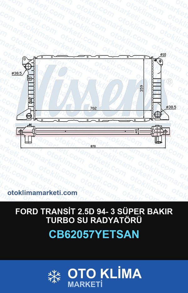 Ford Transit 2.5D 94- 3 Süper Bakır Turbo Su Radyatörü — SU RADYATÖRÜ — YETSAN marka — Uyumlu: FORD