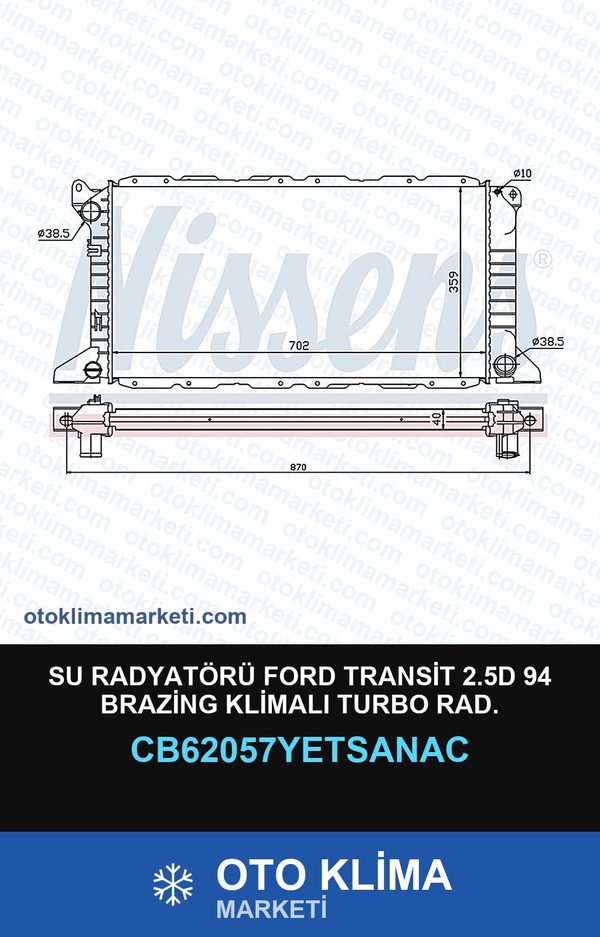 Su Radyatörü Ford Transit 2.5D 94 Brazing Klimalı Turbo Rad. — SU RADYATÖRÜ — YETSAN marka — Uyumlu: FORD