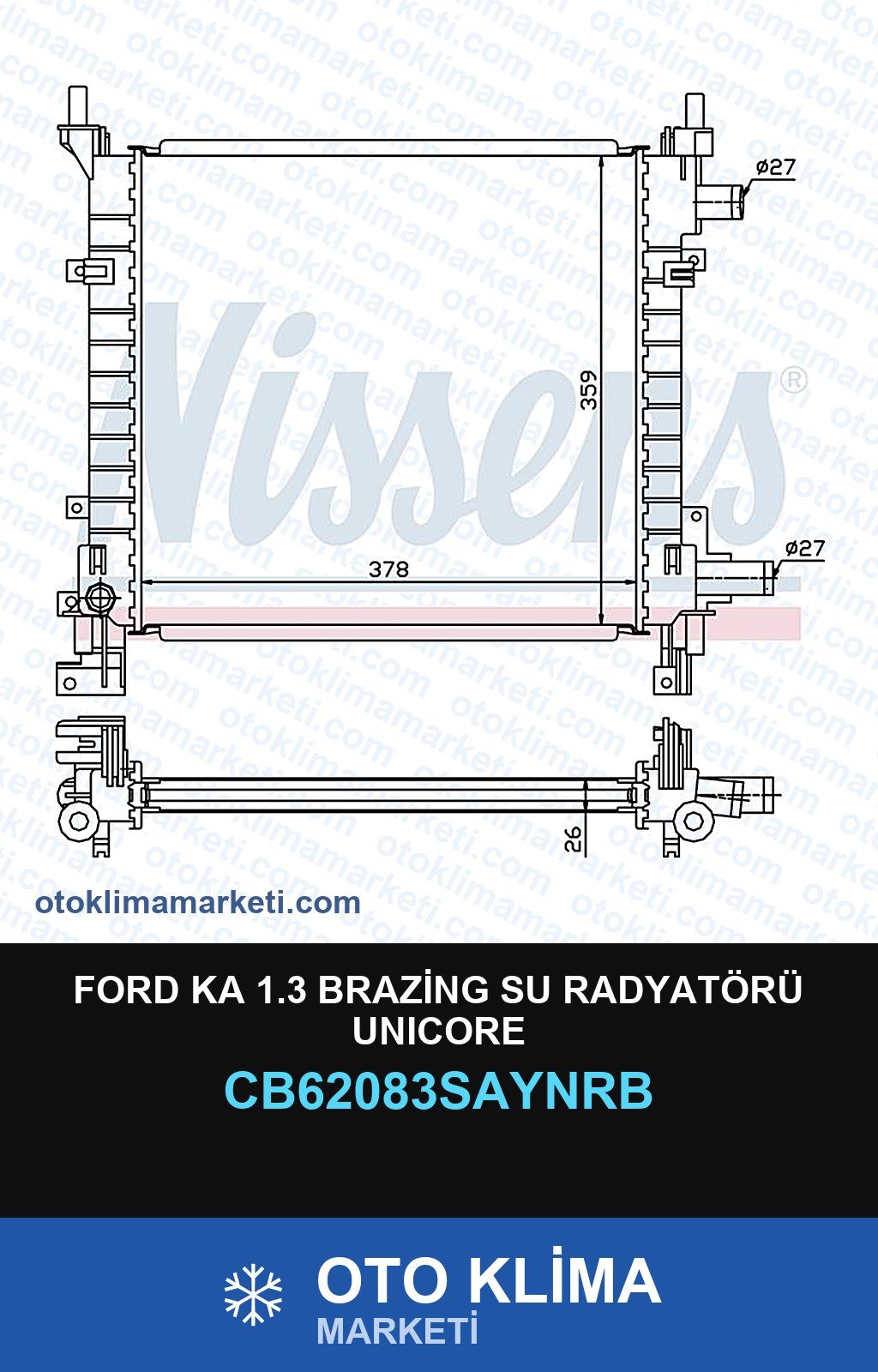 Ford Ka 1.3 Brazing Su Radyatörü Unicore — SU RADYATÖRÜ — UNICORE marka — Uyumlu: FORD
