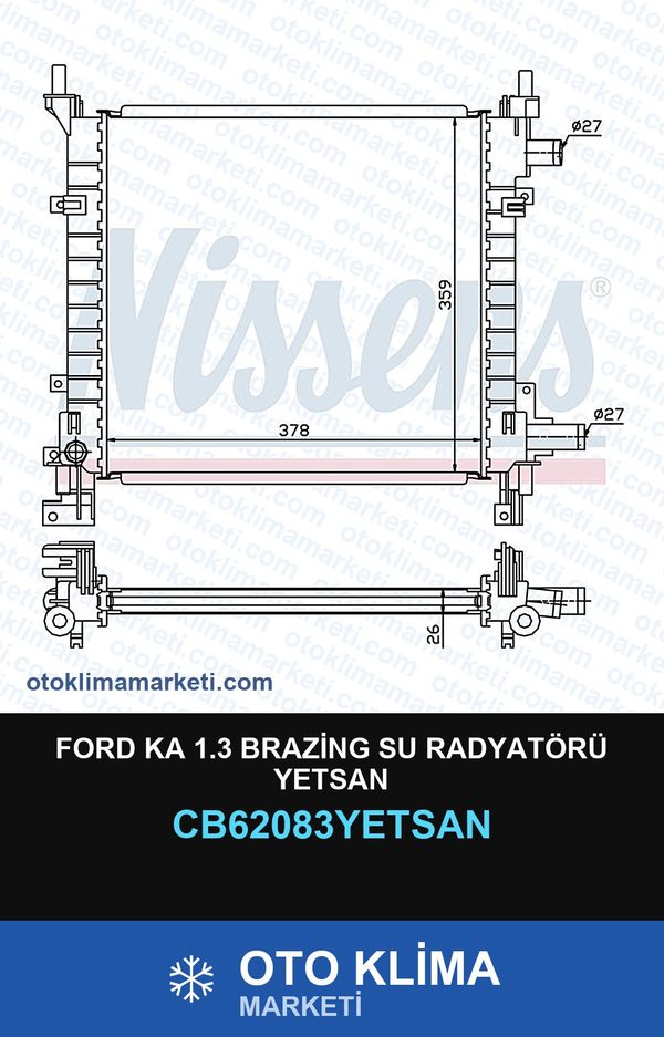 Ford Ka 1.3 Brazing Su Radyatörü Yetsan — SU RADYATÖRÜ — YETSAN marka — Uyumlu: FORD