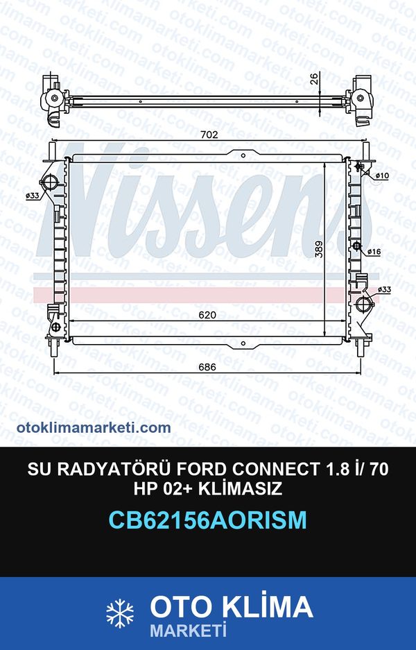 Su Radyatörü Ford Connect 1.8 İ/ 70 HP 02+ Klimasız — SU RADYATÖRÜ — ORİS marka — Uyumlu: FORD