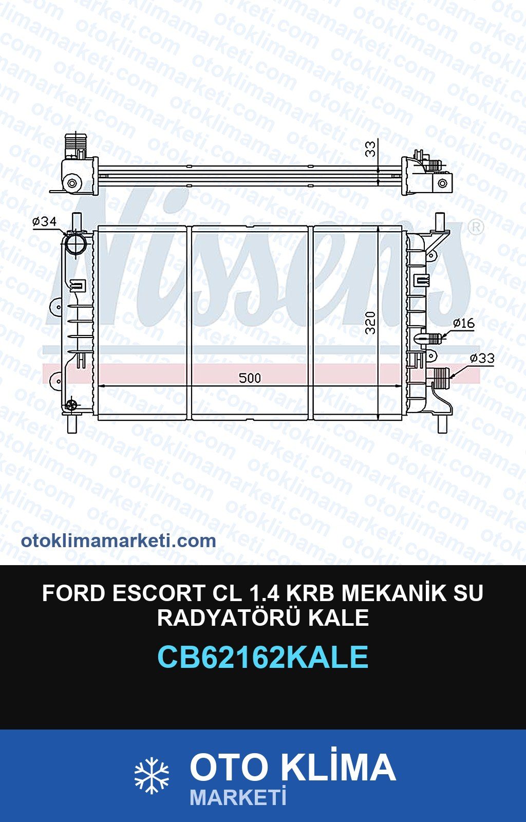 Ford Escort Cl 1.4 Krb Mekanik Su Radyatörü Kale — SU RADYATÖRÜ — KALE marka — Uyumlu: FORD