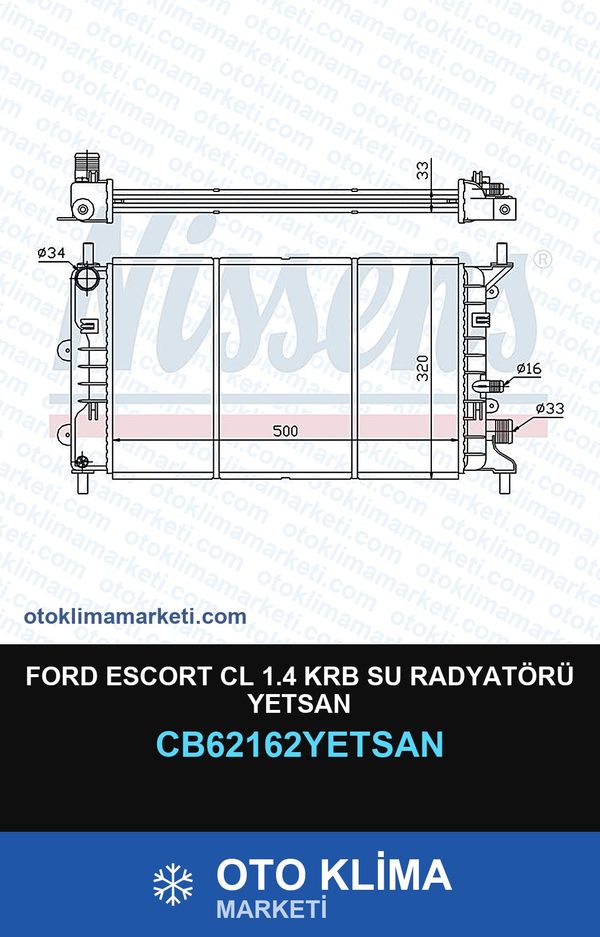 Ford Escort Cl 1.4 Krb Su Radyatörü Yetsan — SU RADYATÖRÜ — YETSAN marka — Uyumlu: FORD