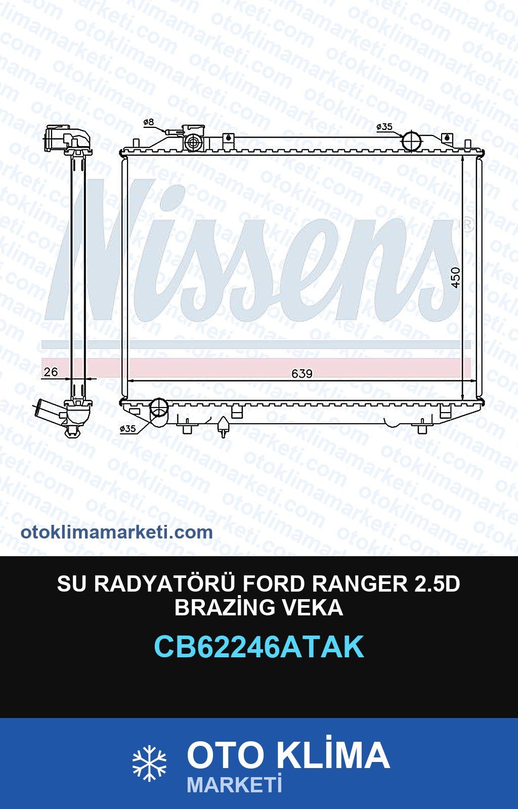 Su Radyatörü Ford Ranger 2.5D Brazing Veka — SU RADYATÖRÜ — VEKA marka — Uyumlu: FORD