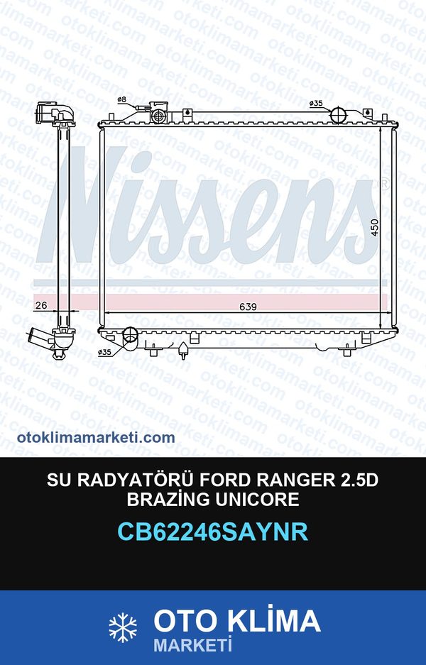 Su Radyatörü Ford Ranger 2.5D Brazing Unicore — SU RADYATÖRÜ — UNICORE marka — Uyumlu: FORD