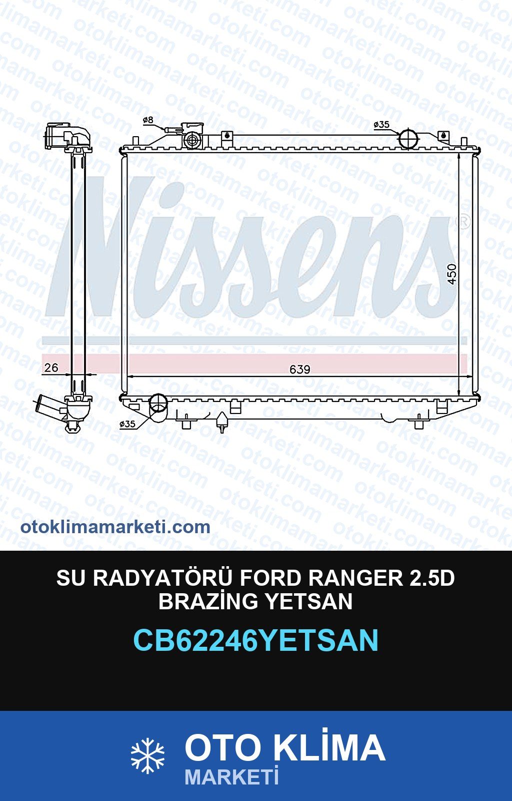 Su Radyatörü Ford Ranger 2.5D Brazing Yetsan — SU RADYATÖRÜ — YETSAN marka — Uyumlu: FORD