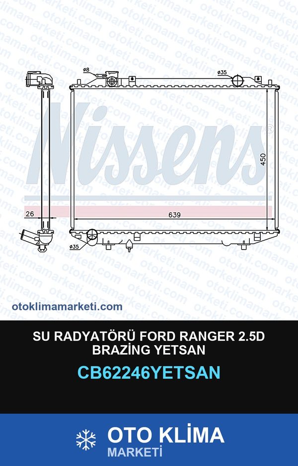 Su Radyatörü Ford Ranger 2.5D Brazing Yetsan — SU RADYATÖRÜ — YETSAN marka — Uyumlu: FORD