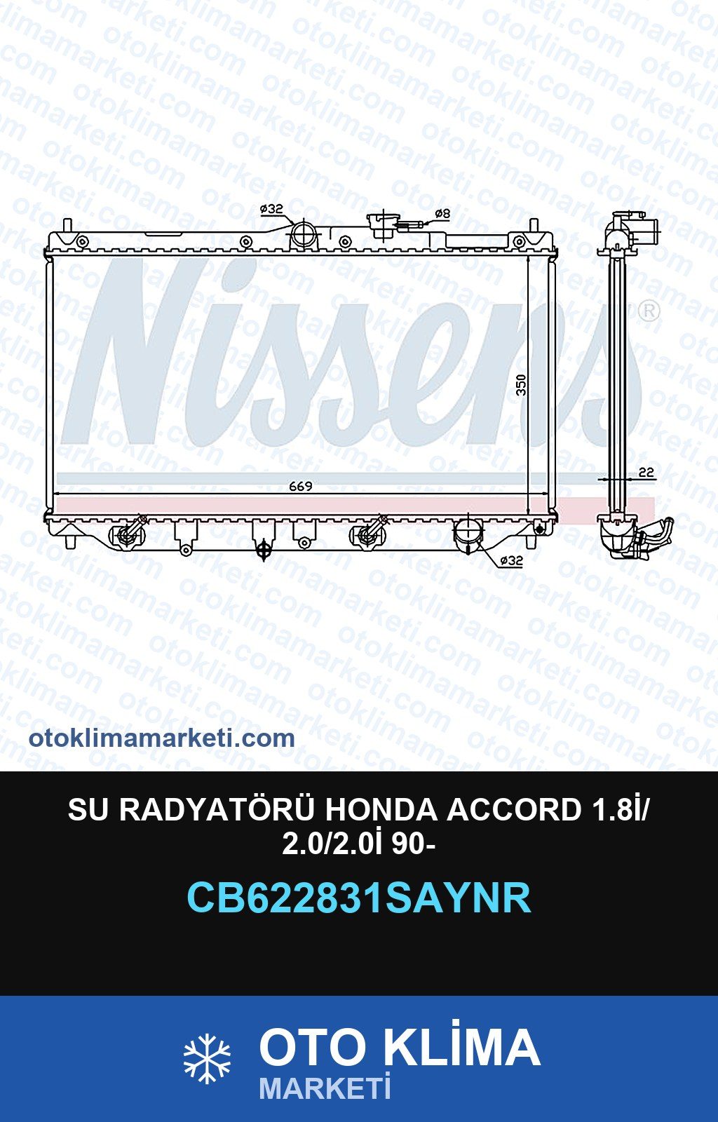 Su Radyatörü Honda Accord 1.8İ/ 2.0/2.0İ 90- — SU RADYATÖRÜ — UNICORE marka — Uyumlu: HONDA