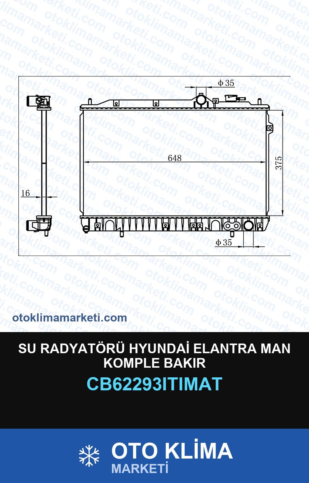 Su Radyatörü Hyundai Elantra MAN Komple Bakır — SU RADYATÖRÜ — SRF marka — Uyumlu: HYUNDAI, MAN