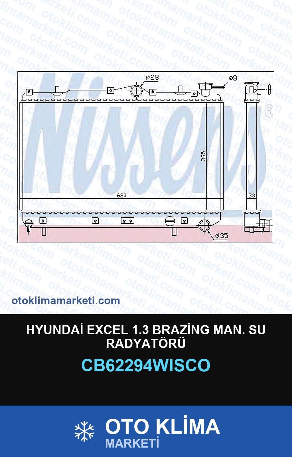 Hyundai Excel 1.3 Brazing MAN. Su Radyatörü — SU RADYATÖRÜ — WISCO marka — Uyumlu: HYUNDAI, MAN