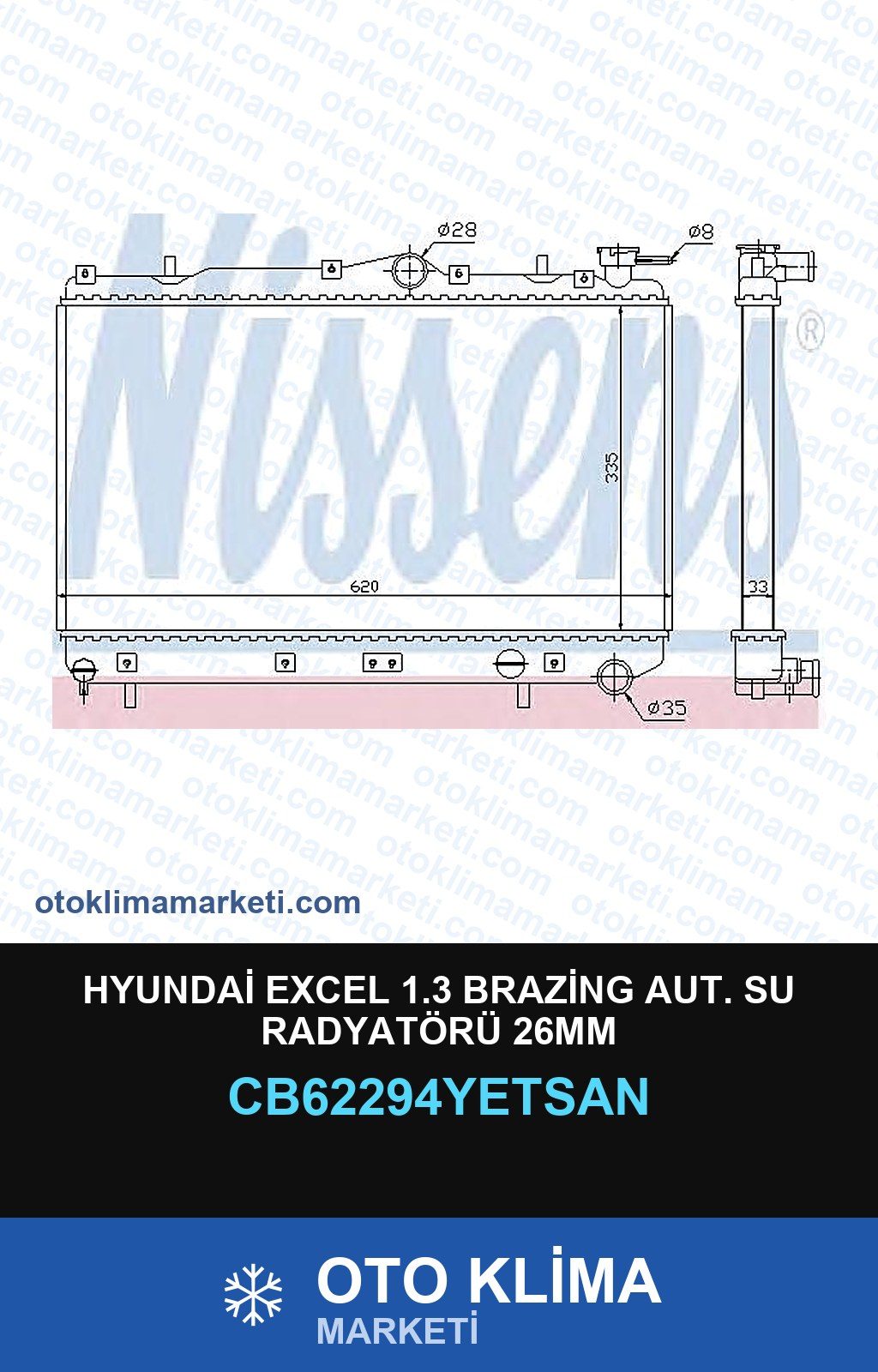 Hyundai Excel 1.3 Brazing Aut. Su Radyatörü 26MM — SU RADYATÖRÜ — YETSAN marka — Uyumlu: HYUNDAI