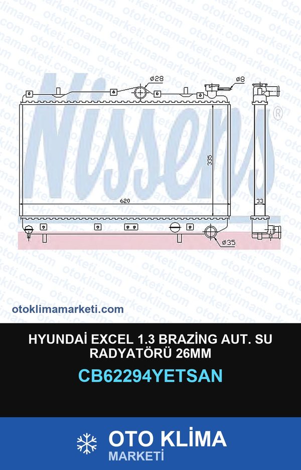 Hyundai Excel 1.3 Brazing Aut. Su Radyatörü 26MM — SU RADYATÖRÜ — YETSAN marka — Uyumlu: HYUNDAI