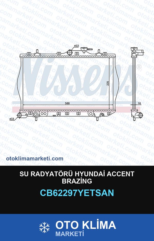 Su Radyatörü Hyundai Accent Brazing — SU RADYATÖRÜ — YETSAN marka — Uyumlu: HYUNDAI