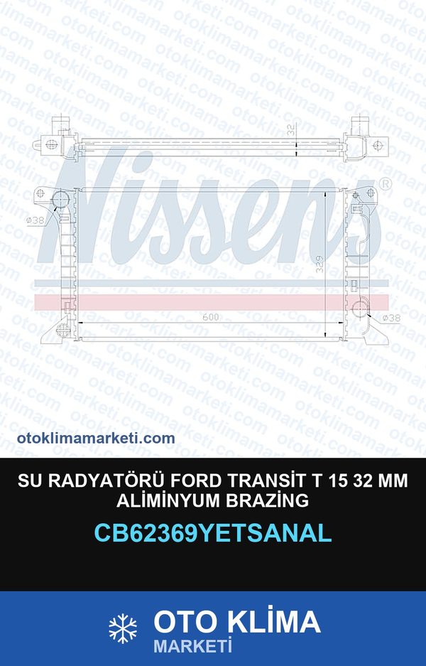 Su Radyatörü Ford Transit T 15 32 MM Aliminyum Brazing — SU RADYATÖRÜ — YETSAN marka — Uyumlu: FORD
