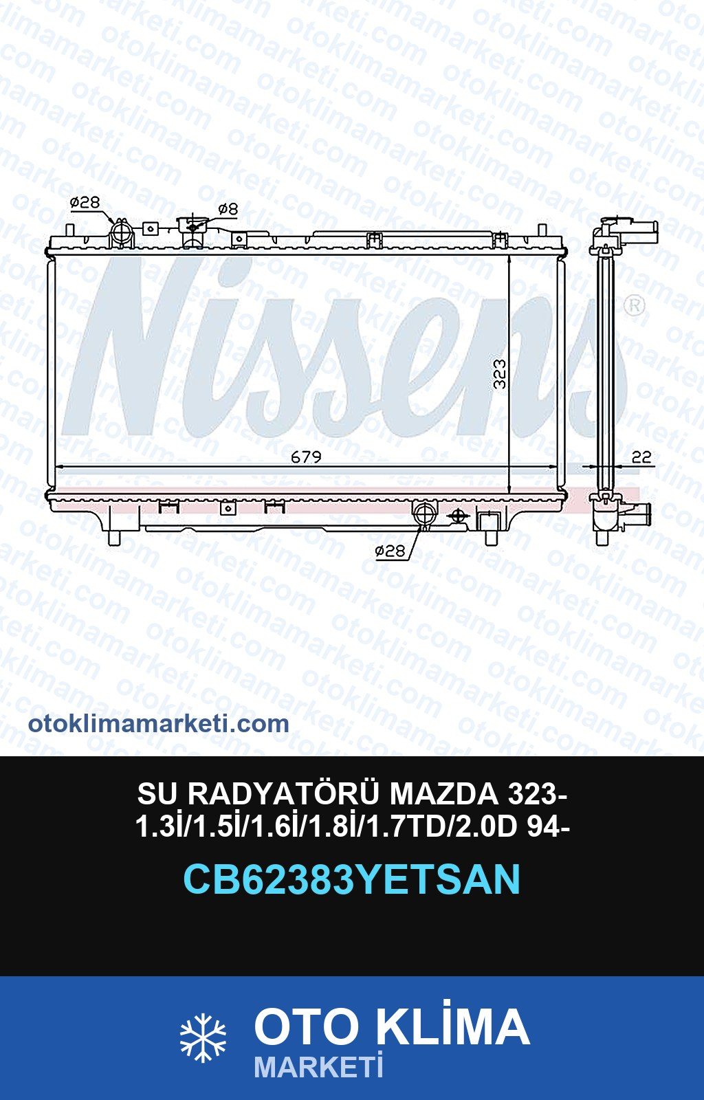 Su Radyatörü Mazda 323- 1.3İ/1.5İ/1.6İ/1.8İ/1.7TD/2.0D 94- — SU RADYATÖRÜ — YETSAN marka — Uyumlu: MAZDA