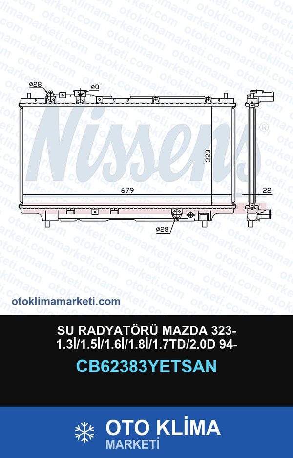 Su Radyatörü Mazda 323- 1.3İ/1.5İ/1.6İ/1.8İ/1.7TD/2.0D 94- — SU RADYATÖRÜ — YETSAN marka — Uyumlu: MAZDA