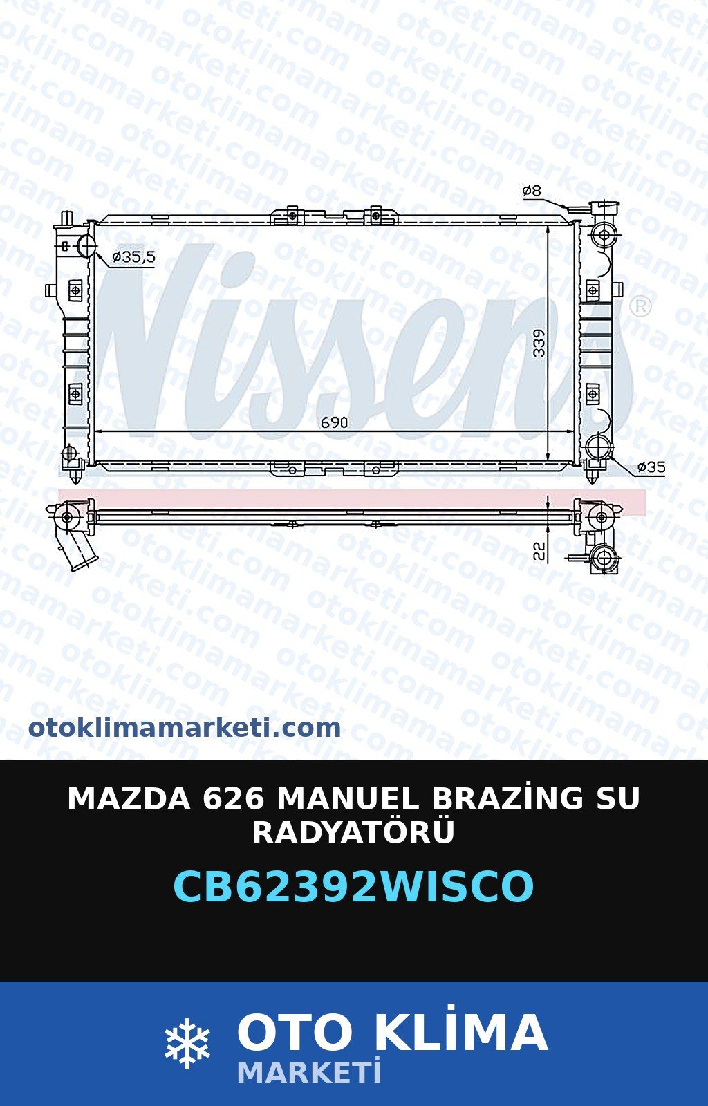 Mazda 626 Manuel Brazing Su Radyatörü — SU RADYATÖRÜ — WISCO marka — Uyumlu: MAZDA