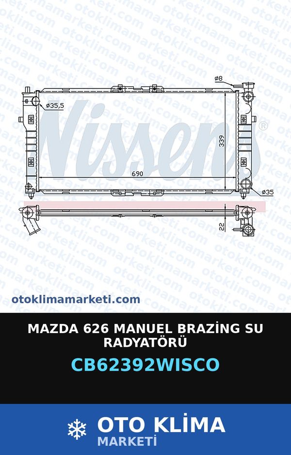 Mazda 626 Manuel Brazing Su Radyatörü — SU RADYATÖRÜ — WISCO marka — Uyumlu: MAZDA