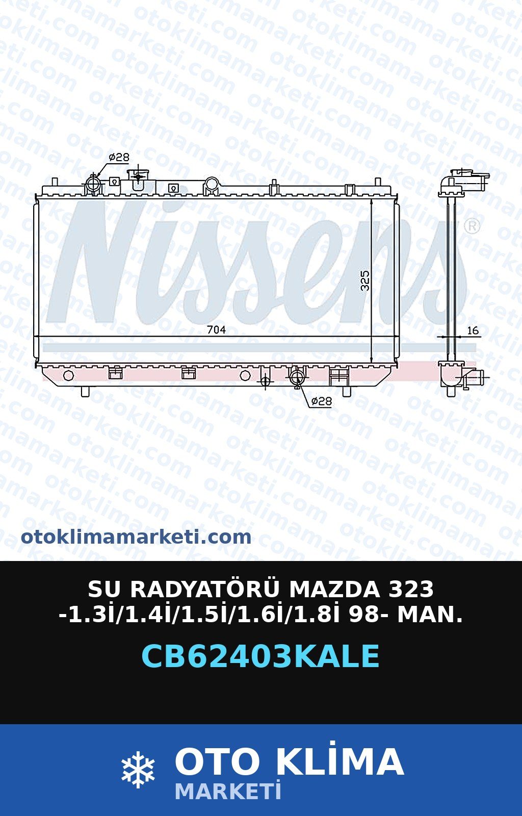 Su Radyatörü Mazda 323 -1.3İ/1.4İ/1.5İ/1.6İ/1.8İ 98- MAN. — SU RADYATÖRÜ — KALE marka — Uyumlu: MAN, MAZDA