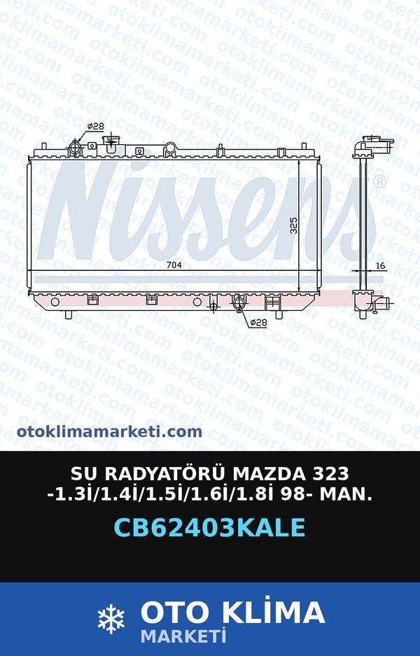 Su Radyatörü Mazda 323 -1.3İ/1.4İ/1.5İ/1.6İ/1.8İ 98- MAN. — SU RADYATÖRÜ — KALE marka — Uyumlu: MAN, MAZDA