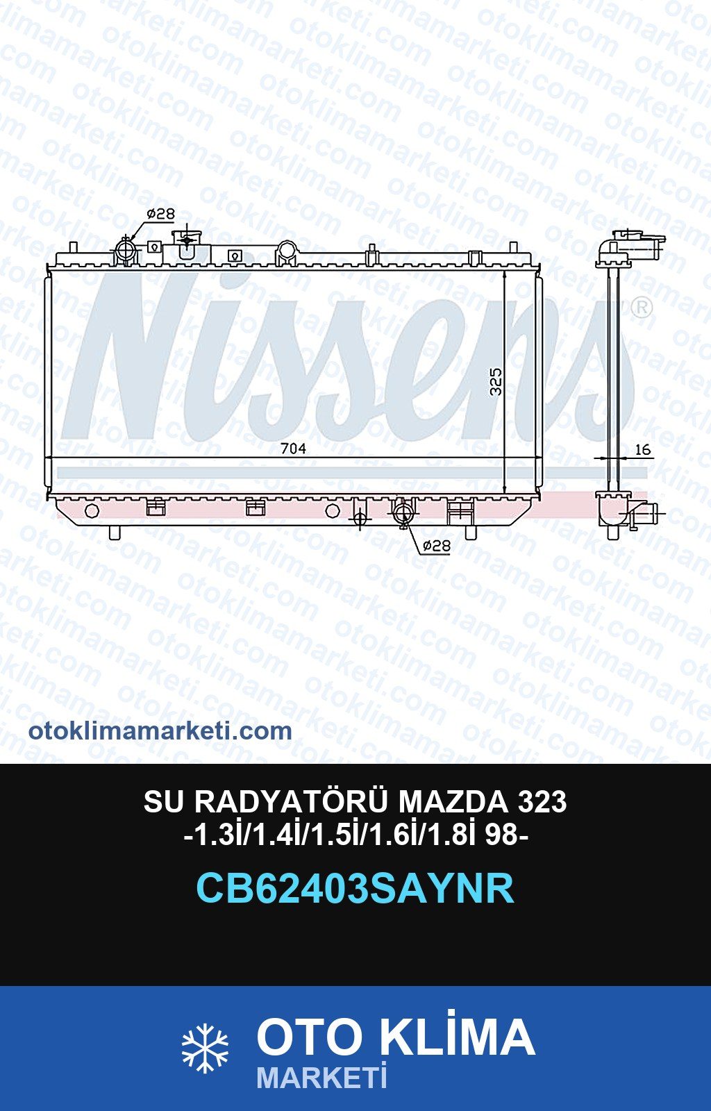 Su Radyatörü Mazda 323 -1.3İ/1.4İ/1.5İ/1.6İ/1.8İ 98- — SU RADYATÖRÜ — UNICORE marka — Uyumlu: MAZDA
