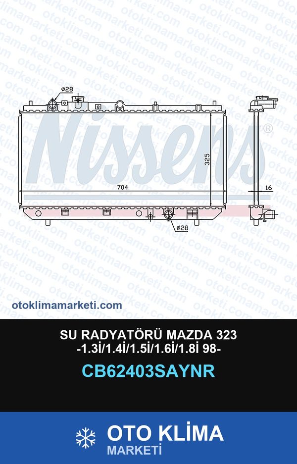 Su Radyatörü Mazda 323 -1.3İ/1.4İ/1.5İ/1.6İ/1.8İ 98- — SU RADYATÖRÜ — UNICORE marka — Uyumlu: MAZDA